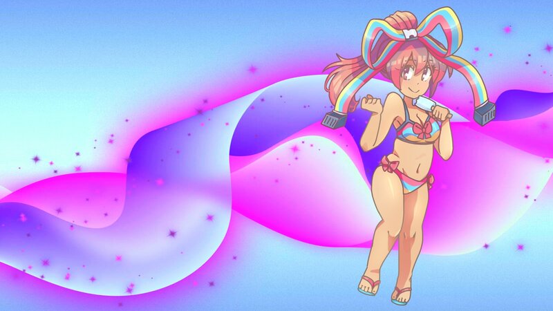 Anime Girl in Bikini — Pink, Playful, Bow