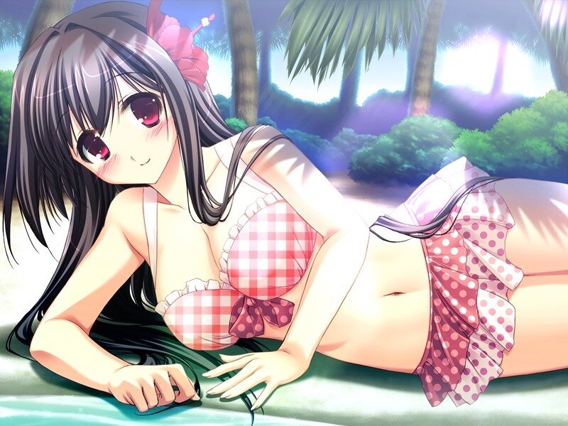 Anime Girl in Bikini — Pink, Relaxed, Afternoon, Flower