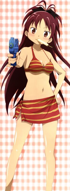 Anime Girl in Bikini — Red, Playful, Summer, Water Gun