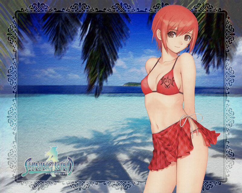 Anime Girl in Bikini — Red, Serene