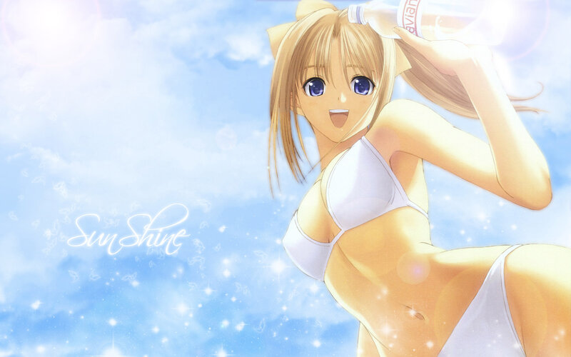 Anime girl in bikini with drink