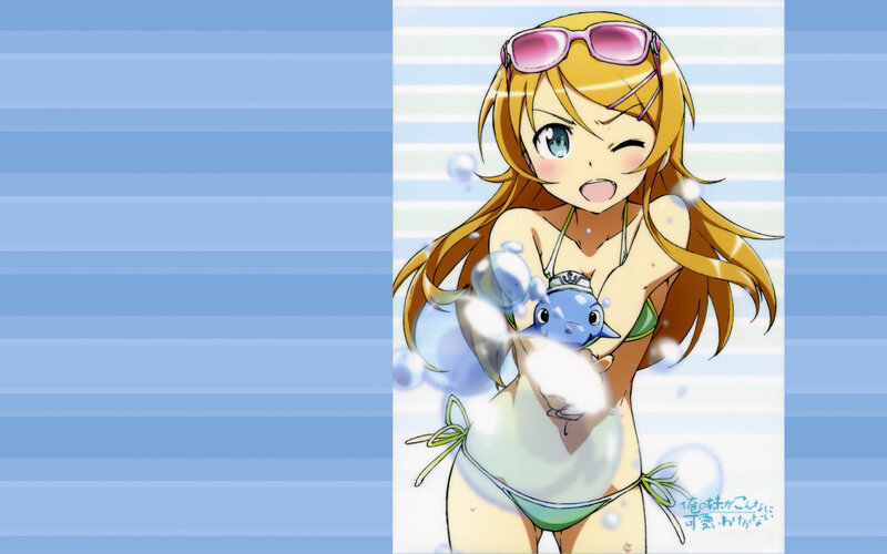 anime girl in bikini with fish