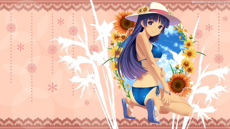 Anime girl in bikini with sunflowers
