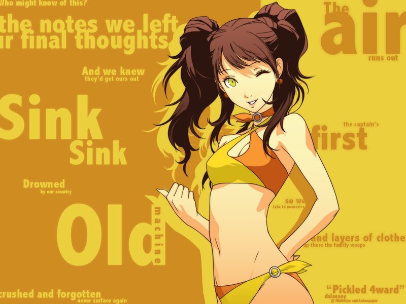 Anime Girl in Bikini — Yellow, Playful, Text