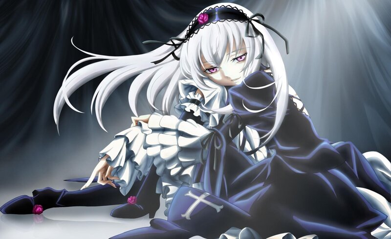 anime girl in black and white dress
