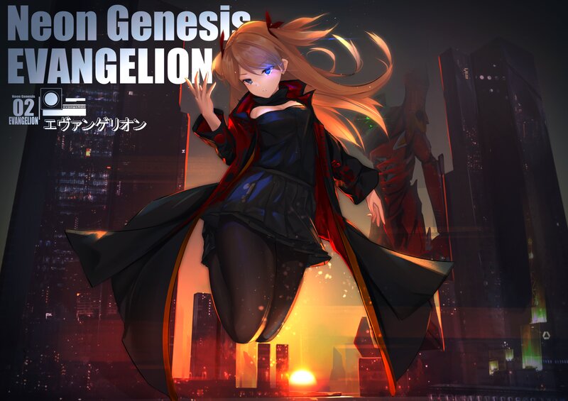 Anime Girl in Black Coat — Dramatic, Sunset