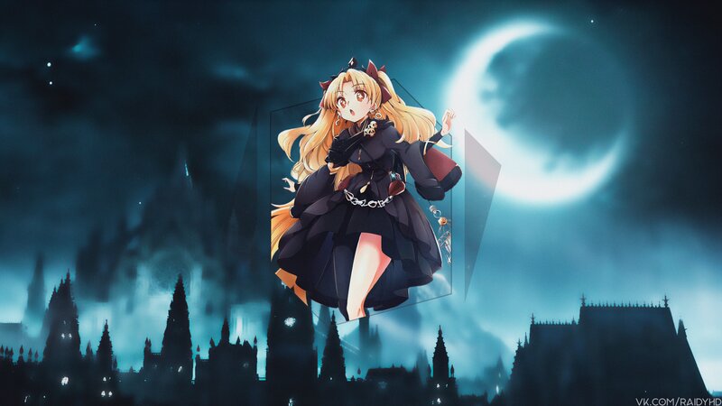 Anime Girl in Black Dress — Blue, Dramatic, Night, Digital Art