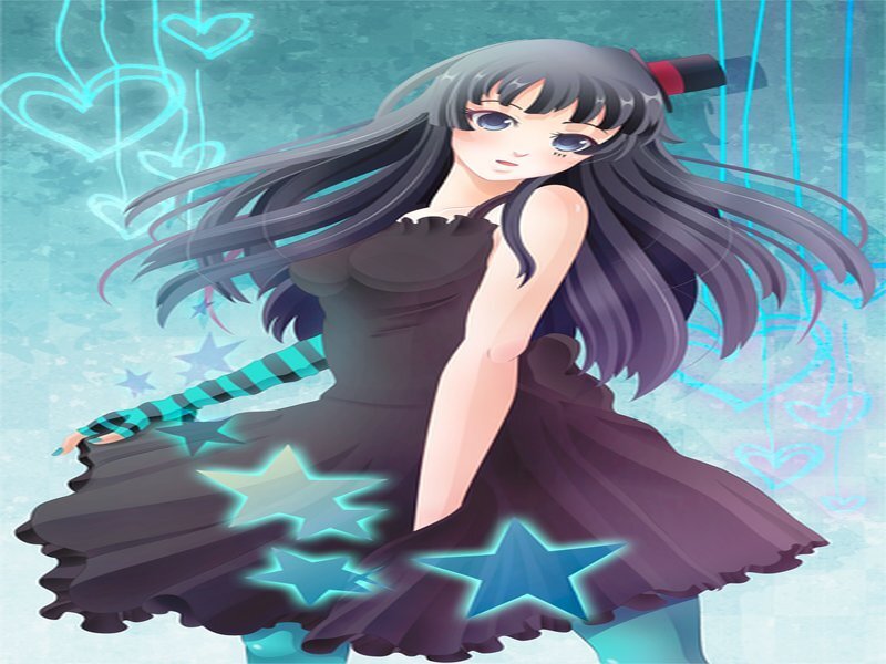Anime Girl in Black Dress — Blue, Dreamy
