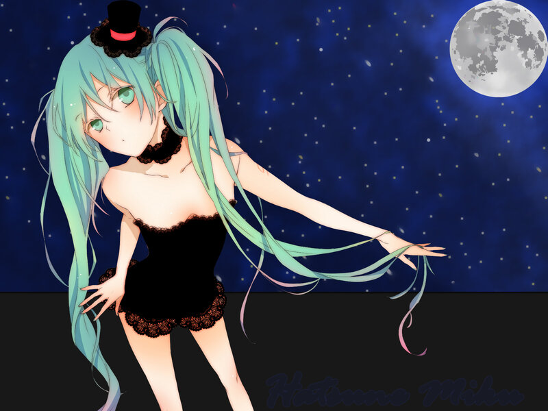 Anime Girl in Black Dress — Blue, Serene