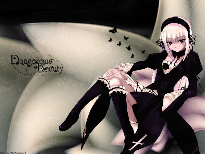 Anime Girl in Black Dress — Dramatic, Butterflies