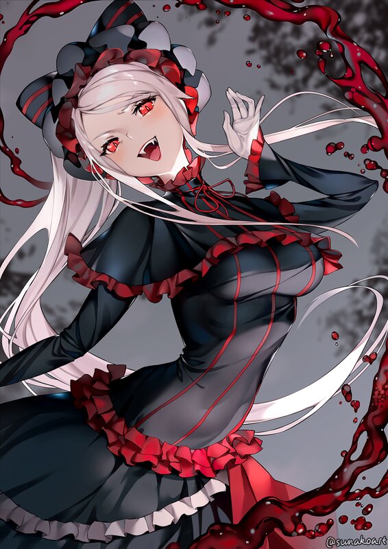 Anime Girl in Black Dress — Dramatic, Digital Art, Blood