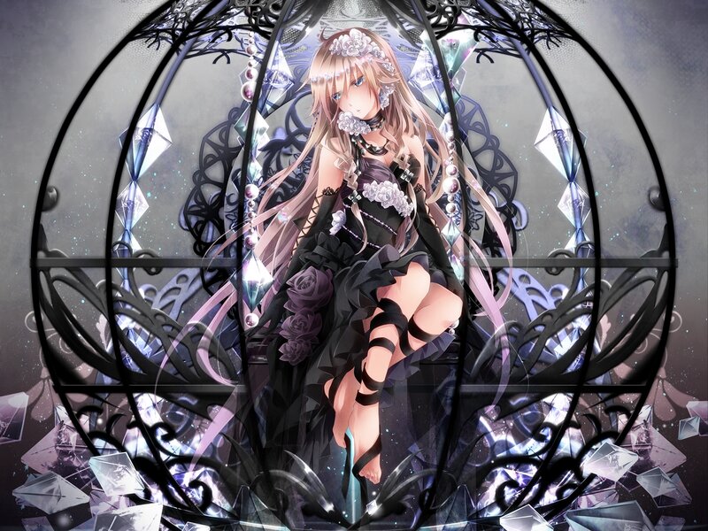 Anime Girl in Black Dress — Dramatic, Digital Art, Crystal