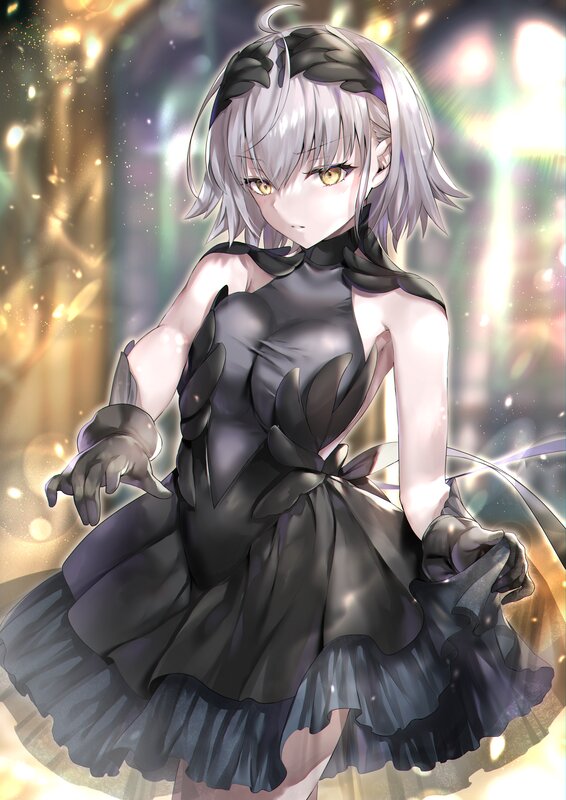 Anime Girl in Black Dress — Dramatic, Digital Art, Gloves