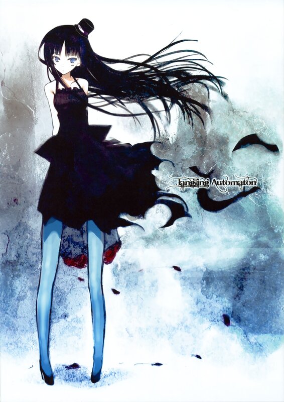 Anime Girl in Black Dress — Dramatic, Digital Art, Long Hair, Blood