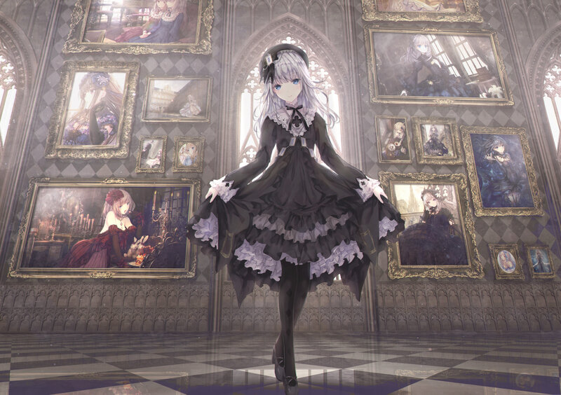 Anime Girl in Black Dress — Dramatic, Digital Art, Paintings