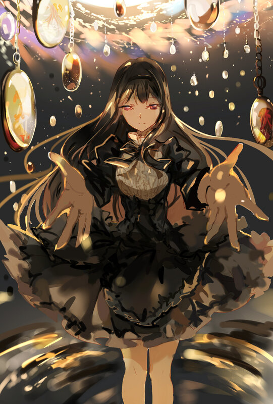Anime Girl in Black Dress — Dramatic, Digital Art, Pendants