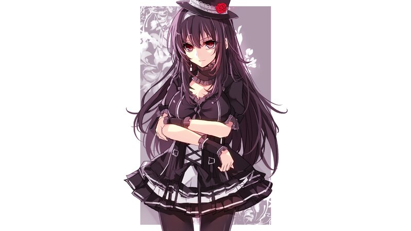 Anime Girl in Black Dress — Dramatic, Hat