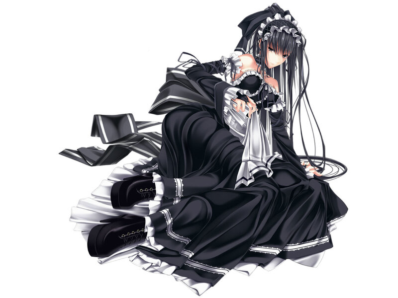Anime Girl in Black Dress — Dramatic, Long Hair, Maid Outfit