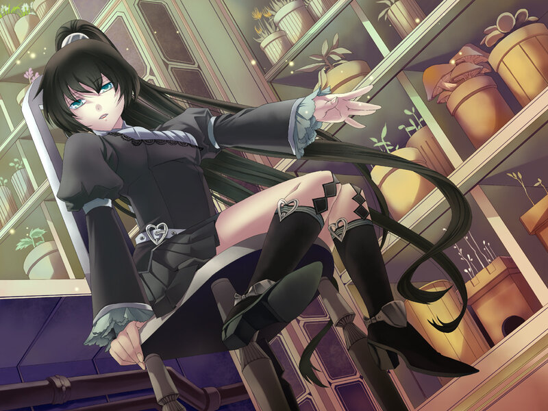 Anime Girl in Black Dress — Dramatic, Night, Bookshelf