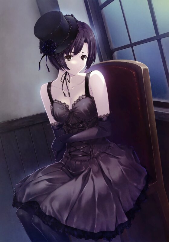 Anime Girl in Black Dress — Dramatic, Night, Digital Art, Top Hat