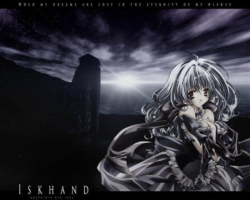 Anime Girl in Black Dress — Dramatic, Night, Night Sky