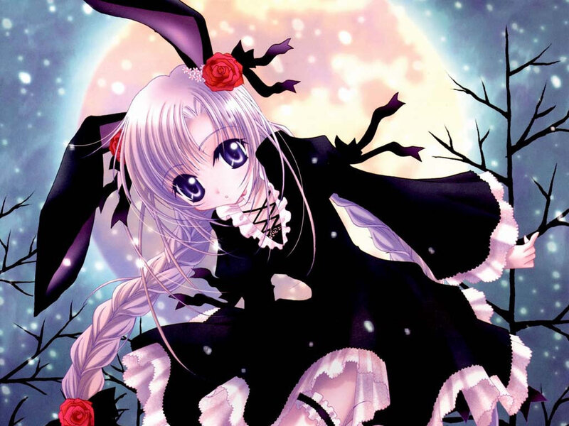 Anime Girl in Black Dress — Dramatic, Night