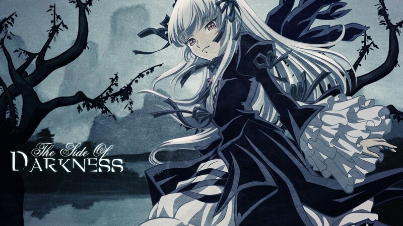 Anime Girl in Black Dress — Dramatic, Night, Tree