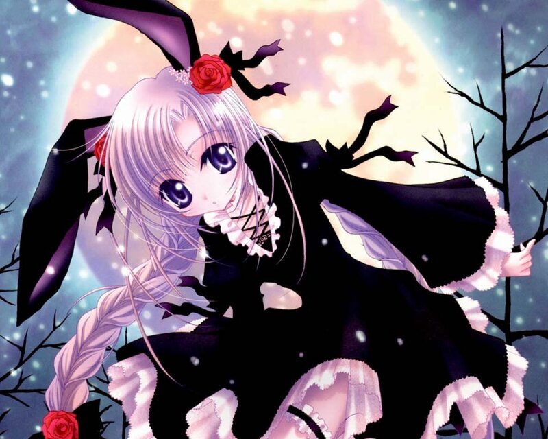 Anime Girl in Black Dress — Dreamy, Night