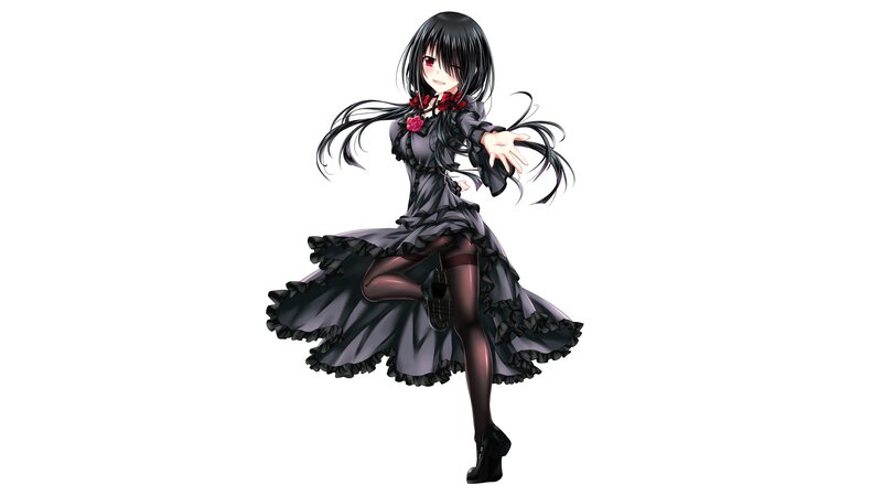 Anime Girl in Black Dress — Dynamic, Black Hair