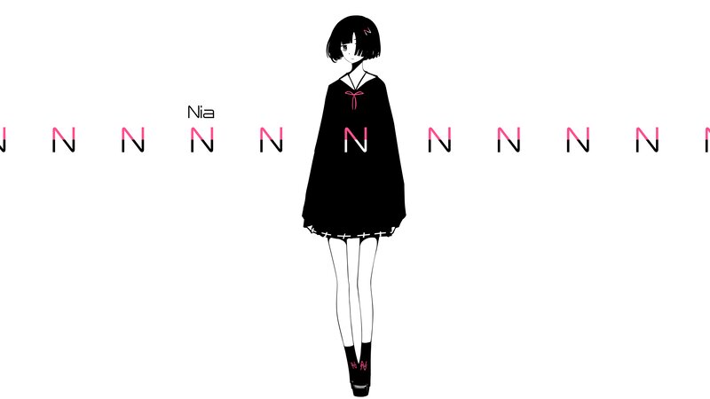Anime Girl in Black Dress — Minimalist, Text