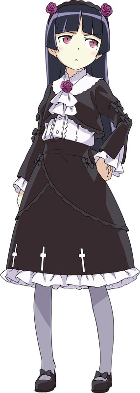 Anime Girl in Black Dress — Neutral, Rose