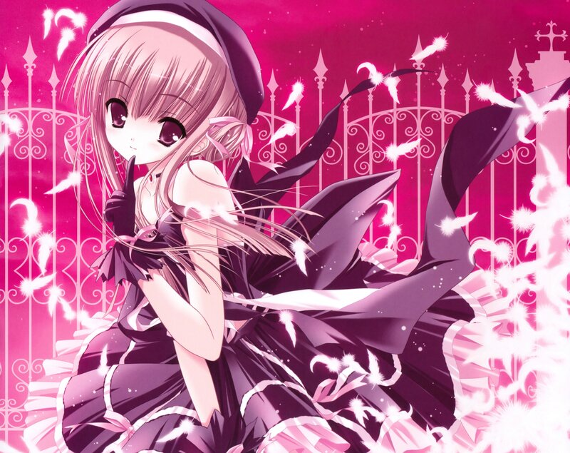 Anime Girl in Black Dress — Pink