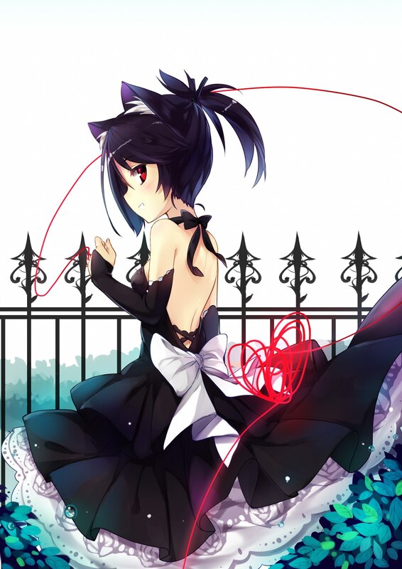 Anime Girl in Black Dress — Playful, Digital Art, Cat Ears