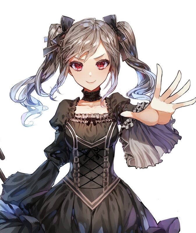 Anime Girl in Black Dress — Playful, Digital Art, Red Eyes