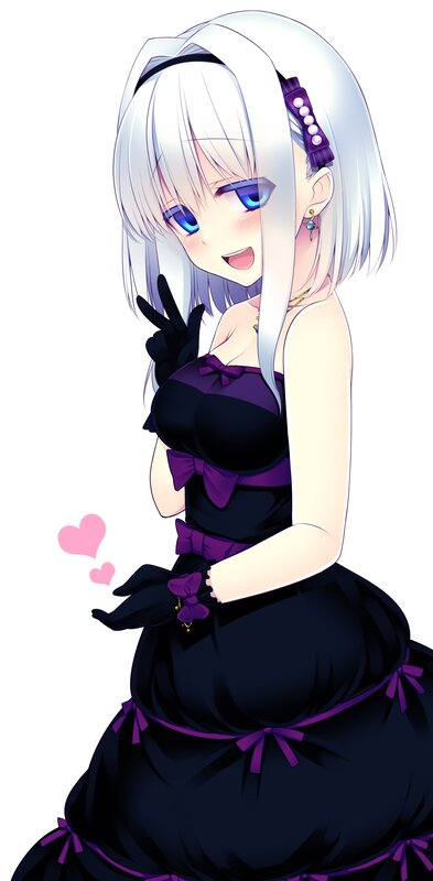 Anime Girl in Black Dress — Playful, Heart
