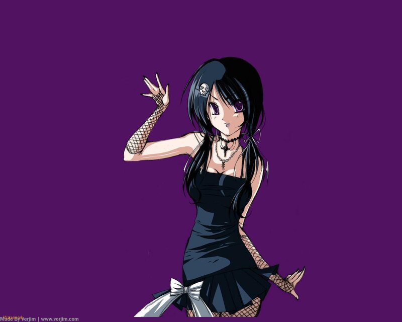 Anime Girl in Black Dress — Purple, Confident, Skull Pin