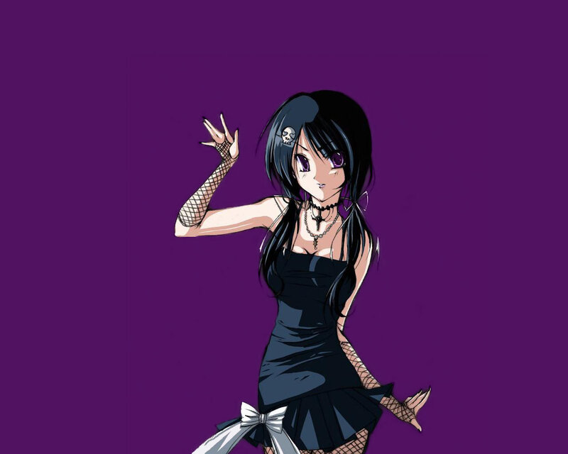 Anime Girl in Black Dress — Purple, Confident