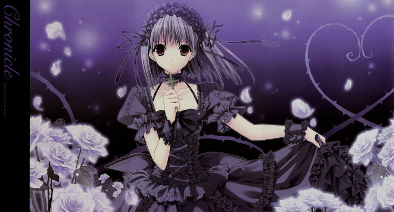 Anime Girl in Black Dress — Purple, Dramatic, Night