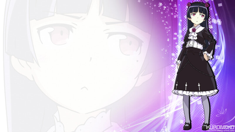 Anime Girl in Black Dress — Purple, Dramatic, Roses