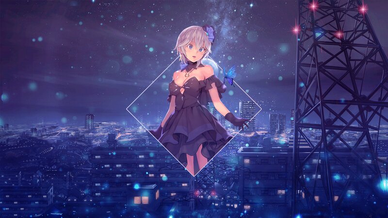 Anime Girl in Black Dress — Purple, Dreamy, Night