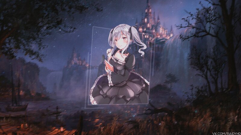 Anime Girl in Black Dress — Purple, Mysterious