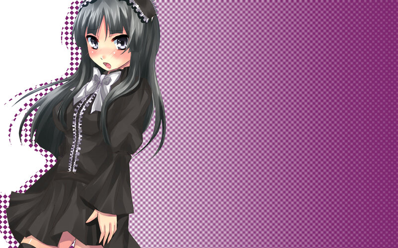 Anime Girl in Black Dress — Purple, Playful, Long Hair, Bow