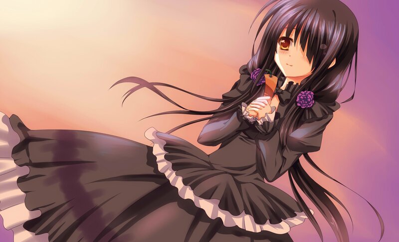 Anime Girl in Black Dress — Purple, Serene