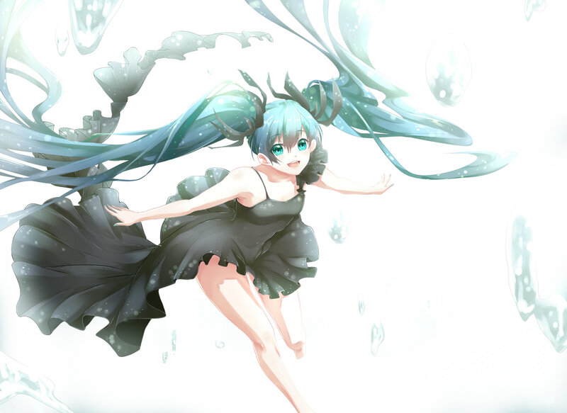 Anime Girl in Black Dress — Serene, Digital Art