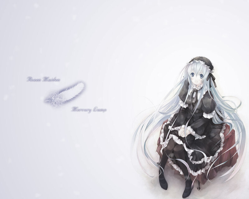 Anime Girl in Black Dress — White, Serene