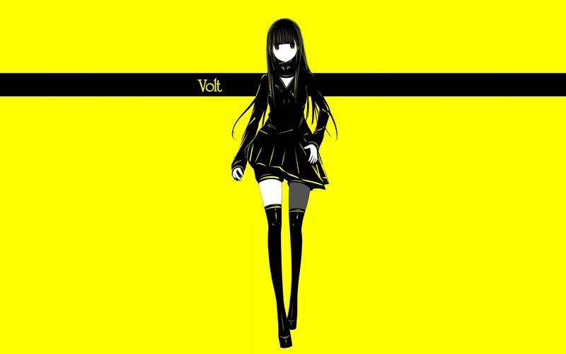 Anime Girl in Black Dress — Yellow, Minimalist