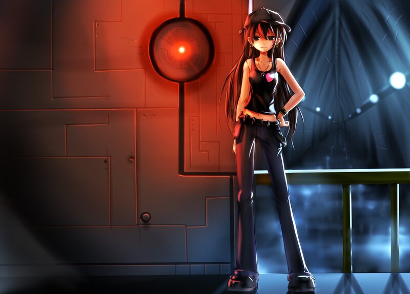 Anime Girl in Black Outfit — Dramatic, Night