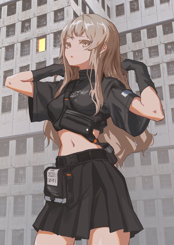 Anime Girl in Black Outfit — Neutral, Digital Art, Building