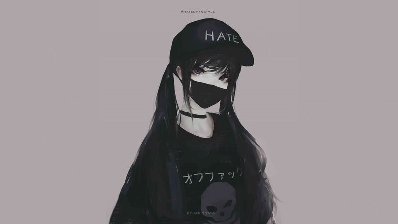 Anime Girl in Black Outfit — Neutral, Digital Art, Cap