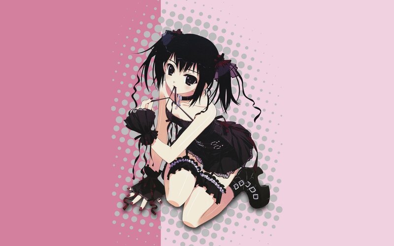 Anime Girl in Black Outfit — Pink, Playful